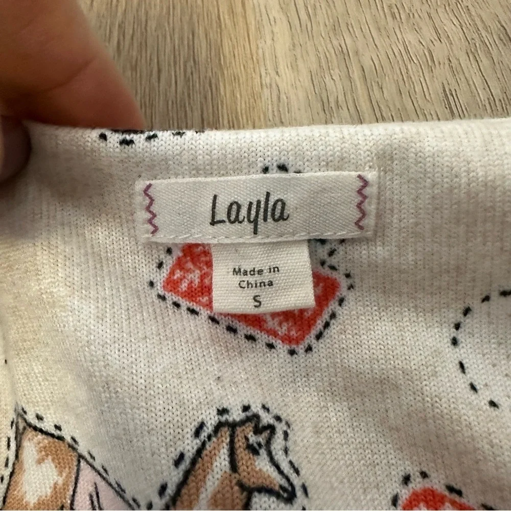 Layla Cream and Gray Cartoon Animal Pajamas size S